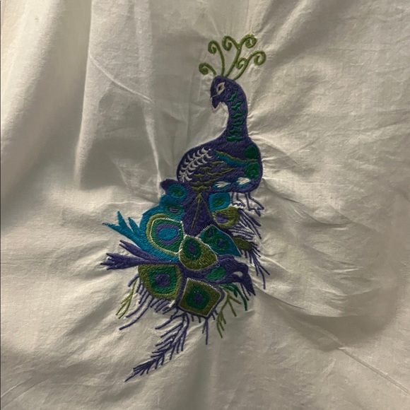 NEW April Cornell White Tunic Dress with Peacocks Size Large - Picture 5 of 13